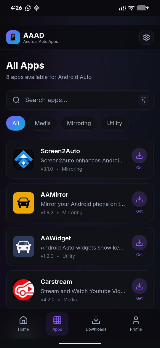 AAAD Apps Screen